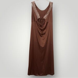 Texsheen Vintage Full Length V-Neck Brown Sleeveless Nylon Womens‎ L Nightgown